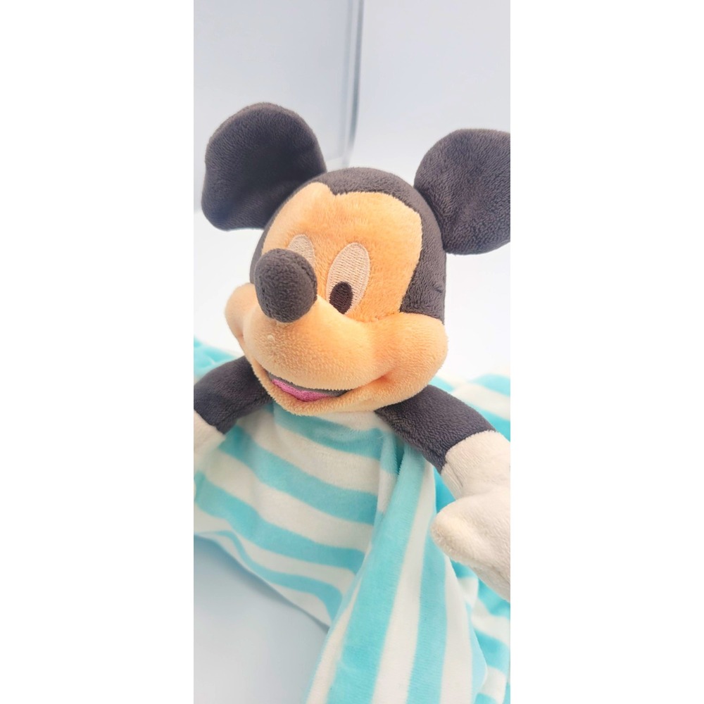 Disney Baby Mickey Mouse Plush Striped Security Blanket Lovey Blue/White/Black